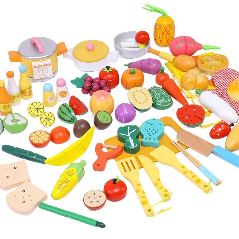 2022 Wooden Vegetables And Fruits Toys Toy Fruit Other Pretend Play &amp; Preschool Luxury Cutlery Family Barrel 